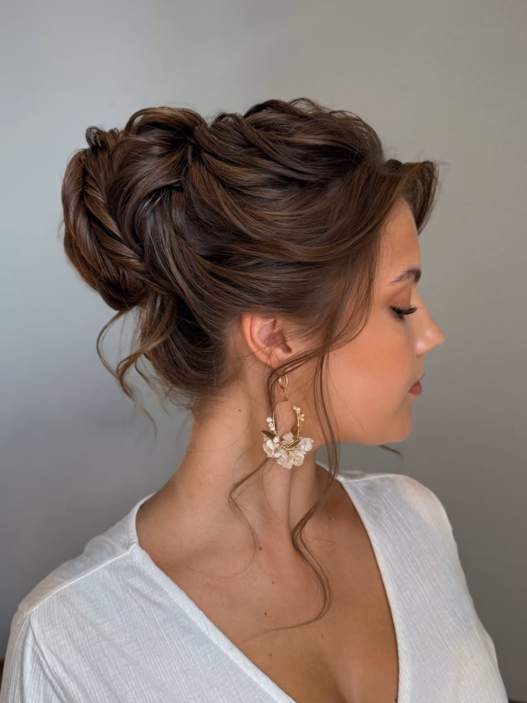 Håroppsats med vakkert hårtilbehør utført av en erfaren brudestylist.