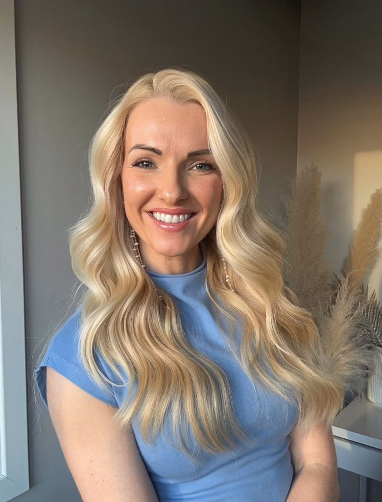 Brudestylist Cathrine Heieren Hansen skaper en romantisk brudefrisyre.