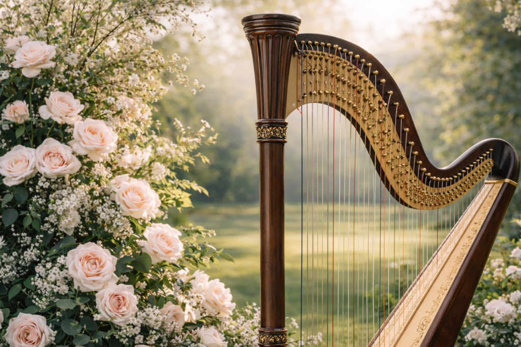 vacker harpa på bröllop
